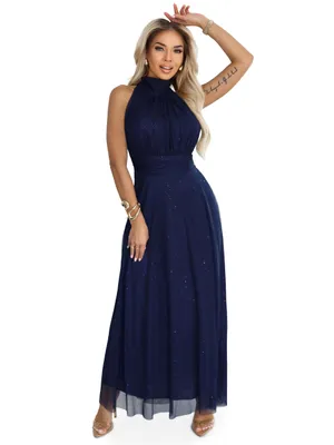 Produktbild von Numoco Abendkleid Veronica Maxikleid Partykleid, dunkelblau mit Glitzer, Gr. XS-L