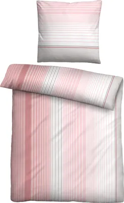 Produktbild von Traumhaft Schlafen  Castell  Markenbettwäsche 0560949 Mikrofaser Bettwäsche LÄNGSSTREIFEN color: hellrosa, size: 1x 155x220 cm + 1x 80x80 cm