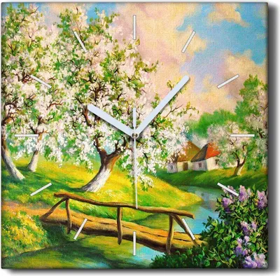 Produktbild von Coloray Hodiny Unikátní 30x30 cm  Tiché hodiny Pro obývací pokoj a kuchyň Nástěnné hodiny Plátno Černé ručičky hodin - Strom přírody řeky přírody