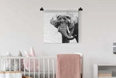 Produktbild von MuchoWow® Wandteppich Wandbehang Elefant - Tiere - Schwarz - Weiß 60x60 cm Tapisserie Dekoration Wandtuch - Dekorationen - Wand Decke