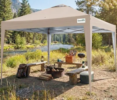Produktbild von Quictent Pavillon 3x3m Wasserdicht Faltpavillon Stabil Winterfest, Klicksystem, UV-Schutz 50+, Gartenzelt, Partyzelt, Festzelt Beige