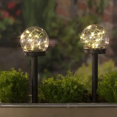 Image de 2 boules solaires Ø 10 cm éclairfiletage mâlee solaire extérieur IP44 2800K