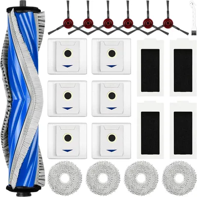 Produktbild von 22 Stück Zubehör für Ecovacs Deebot T30 Omni / T30 Pro Omni Saugroboter, 1 Hauptbürste 6 Staubbeutel 4 Wischtücher 4 Filter 6 Seitenbürsten 1 Reinigungsbürste
