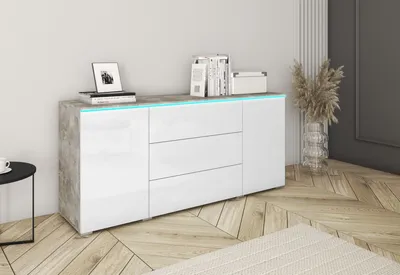 Obrázek produktu pro Dvoukřídlá komoda s šuplíky VERA 150 cm s nastavitelnými policemi - bílá/beton