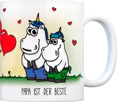 Produktbild von Honeycorns Kaffeebecher mit Einhorn Motiv und Spruch: Papa ist der Beste