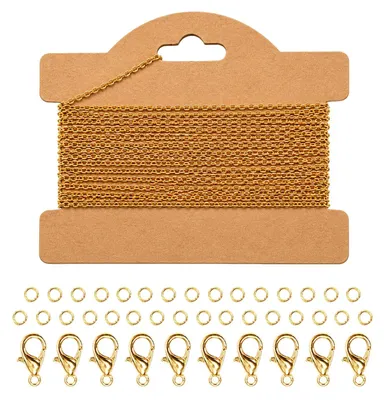 Produktbild von Edelstahl-Gliederkette - 3 m Länge - Zur Schmuckherstellung mit Ringen und Karabinern - Goldfarben