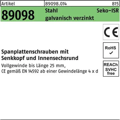 Produktbild von Spanplattenschraube R 89098 SEKO VG ISR 4 x 16 -T20 Stahl galv.verz. 1000St. FS