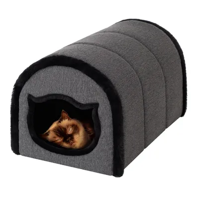 PillowPrim, mačacia jaskyňa, mačací pelech, hračka, interiér, mačací strom, mačací tunelový pelech, Cat Cave, plyšový vankúš, Graphite Inari, veľkosť 2: 33x51x30 cm