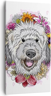 Produktbild von Bild auf Leinwand - Leinwandbild - Hund Blumen Kinder exotische - 55x100cm - Wand Bild - Wanddeko - Leinwanddruck - Bilder - Kunstdruck - Wanddekoration - Leinwand bilder - Wandkunst - PA55x100-3146