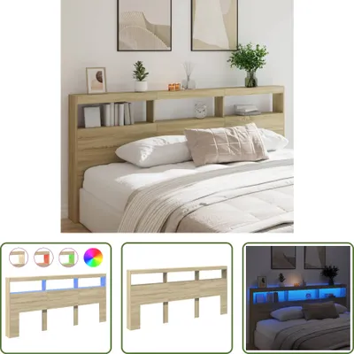 Image de The Living Store Tête de lit LED avec étagères Chêne Sonoma 220x17x102 cm