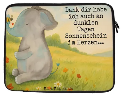 Produktbild von Mr. & Mrs. Panda Hülle Laptop Elefant Biene Design 27 x 36 cm - Weiß - Geschenk, Notebooktasche, Laptoptasche, Hochzeitsgeschenk, Liebesspruch, Laptophülle, Heiratsantrag