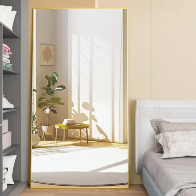 Obrázek produktu pro Zrcadlo stojací, rozměry 193 x 86 cm, zlatá barva, hliníková slitina, odolné proti rozbití