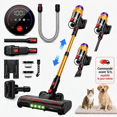 Image de AJIEQAQ Aspirateur balai sans fil 85 000 Pa, 650 W, autonomie 75 min, écran intelligent, silencieux, brosse anti-emmêlement
