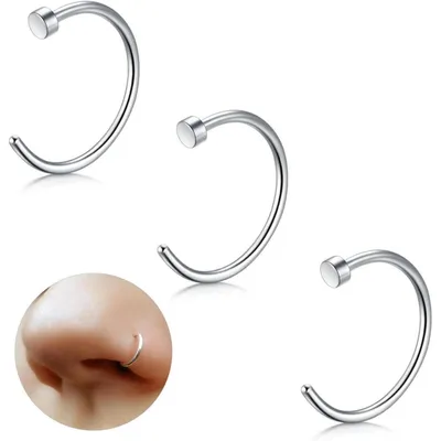 Produktbild von Fake Nasenpiercing Set Titan 3 Stück 20G 10mm Schwarz Gold Silber Knorpel Helix