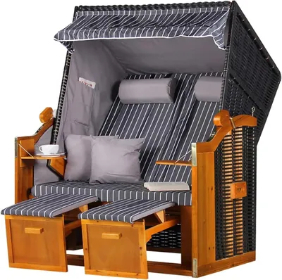 Productafbeelding van Strandstoel - Strandkorf tweezits - Ontspannen in de tuin - Volledig liggend verstelbaar - 120 x 160 x 80 cm