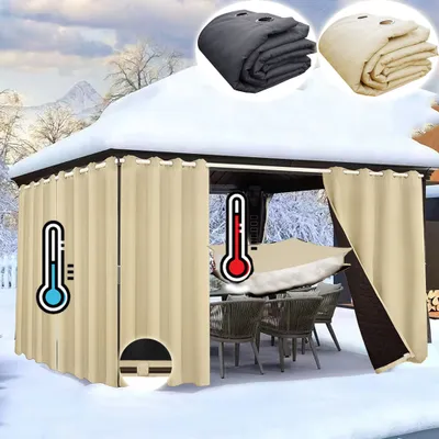 Obrázek produktu pro Silné 100% neprůhledné závěsy s oky venkovní závěsy voděodolné větruodolné tepelné závěsy altán pergola zatemňovací závěs ochrana proti chladu 1 kus 132x244cm