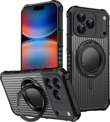 Produktbild von MagSafe Hülle für Apple iPhone 17 Pro mit 360 Grad Ring Halter Kameraschutz Schwarz