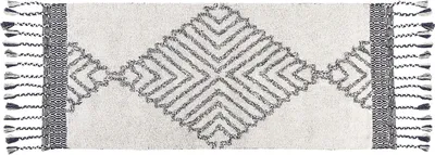 Produktbild von BELIANI Teppich Weiß / Schwarz Baumwolle 80 x 150 cm Rechteckig Geometrisches Muster Boho Läufer mit Fransen Fußbodenheizug Geeignet Wohnzimmer Flur