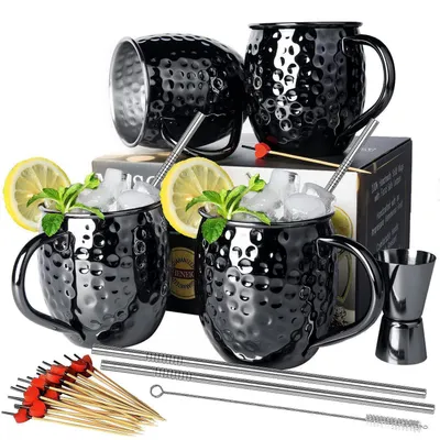 Obrázek produktu pro Sada čtyř sklenic na Moscow Mule, nerezová ocel, černá, objem 530 ml