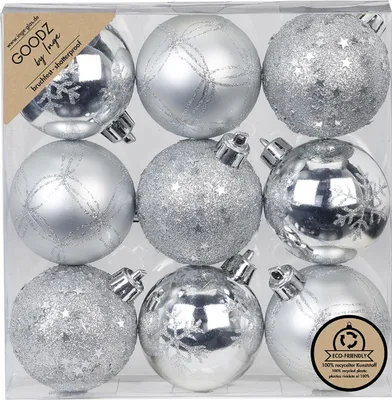 Produktbild von Inge Glas - Dekorierte Kugeln in Box/9Stk - Silber - 6cm