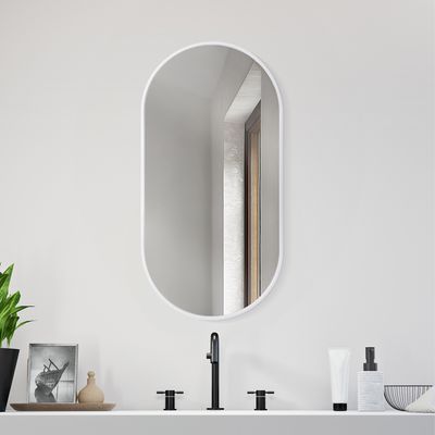 Navaris Spiegel oval groß mit Rahmen - Deko Spiegel 75x38x3cm zum Aufhängen - Wandspiegel oval -  Badezimmerspiegel Flur WC - abgerundete Ecken oben -