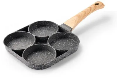 Image de Poêle en aluminium à 4 alvéoles, revêtement antiadhésif, idéale pour les œufs, les boulettes et les steaks, compatible avec les cuisinières à induction, 1 pièce.