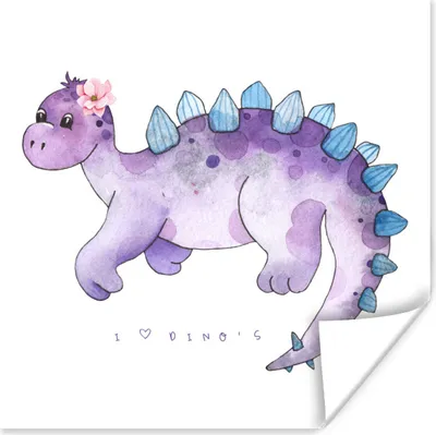 Produktbild von MuchoWow® Poster Dinosaurier - Kinderzimmer - Lila - Mädchen - Kinder - Rosa 50x50 cm - Wohnzimmerdekoration