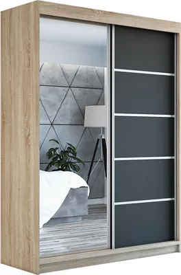 Produktbild von Schwebetürenschrank Kleiderschrank GAP 120 cm Schrank Garderobe Spiegel.Verschiedene Farben (Weiß, Schwarz, Somona). Möbel vom Hersteller!