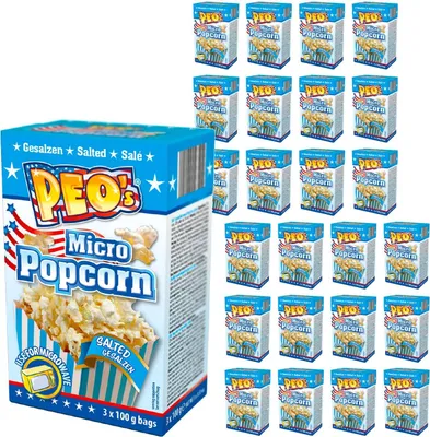 Produktbild von Peo's Mikrowellen Popcorn - Gesalzen Salzig - 72er Vorteilspack, 24 Schachteln mit 3 x 100g Inhalt, Popcorn Mais süßigkeiten für Party, Kinoabend