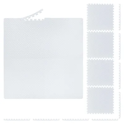 Image de 24 tapis de protection pour sol, 60 x 60 cm, tapis de protection avec rebord, EVA, surface totale de 9 m², tapis de sol pour appareils de fitness, blanc