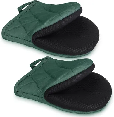 Produktbild von Ofenhandschuhe und Topflappen Set, 260°C Hitzebeständig, Rutschfeste Silikon, Baumwollkochhandschuhe, für