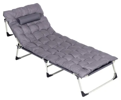 Image de Chaise longue de jardin pliable pour la pêche, avec matelas et coussin, gris, MultiGarden