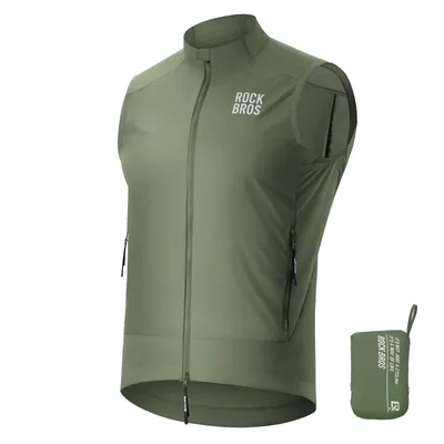 Productafbeelding van ROCKBROS Winddichte fietstrui, lichtgewicht, ademend, mouwloos softshell vest voor fietsen, mountainbike, outdoor activiteiten, heren en dames, groen, EU maat 2XL