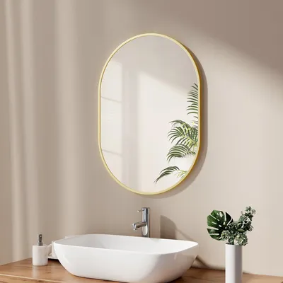 Immagine prodotto di Specchio da bagno ovale EMKE, 50 x 70 cm, con cornice dorata. Specchio da parete ovale
