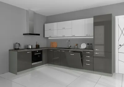 Produktbild von Küche Bianca Ecke IV 210x330 Küchenzeile Hochglanz Grau Weiss Küchenblock Grey