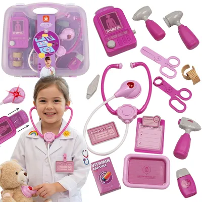 Produktbild von Arztkoffer für Kinder, Doktorspiel mit Stethoskop und Zubehör, Licht und Ton, 3+