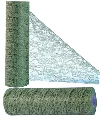 Imagen del producto de Manta de mesa verde con borde festoneado, de tul, de 30 cm x 25 m, ideal para bodas y fiestas