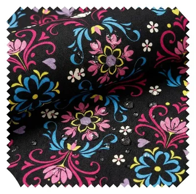 Produktbild von novely® OXFORD 210D - D35 Blumen Ornament Schwarz - Bedruckter Polsterstoff - Outdoor Dekostoff - Wasserabweisende Reißfeste Meterware 1lfm