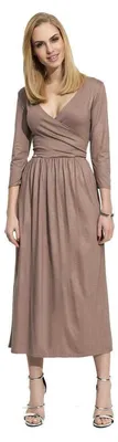 Produktbild von Damen Mittellanges Wickelkleid Raffungen V-Ausschnitt 3/4 Ärmel; Cappucino/S (36)