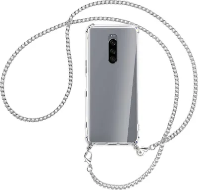 Produktbild von Handykette Backcover-Schutzhülle mit Band (Metall silberfarben) für Sony Xperia 1 - silberfarbene Kette
