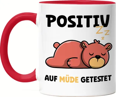 Produktbild von Positiv Auf Müde Getestet Tasse Rot Träumer Langschläfer Bär Schlaftier Wolke Faulheit Schlafmütze Schlaf
