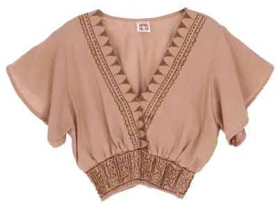 Produktbild von Boho Bluse, Kurz Geschnittene Baumwollbluse - Braun, Damen, Baumwolle, Blusen & Tunikas