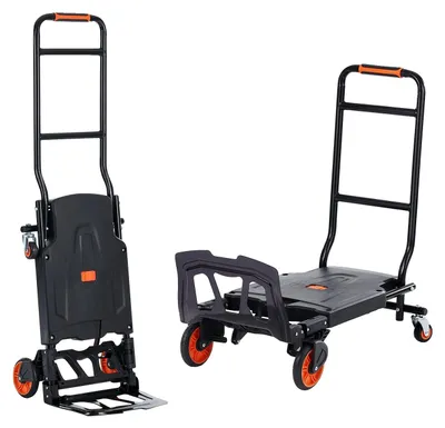 Image de VEVOR 2-en-1 Diable pliable 136kg de capacité Diable de transport alliage d'aluminium & acier carbone Diable ⇋ Chariot plate-forme Trolley pour les tâches de chargement & transport en intérieur & extérieur