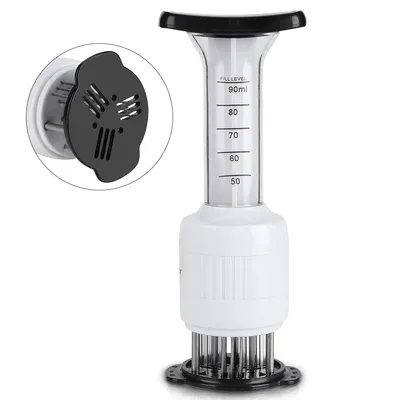 Produktbild von Fleischzartmacher mit Marinadeninjektor aus Edelstahl 304, 30 Nadeln, Verriegelung, für saftiges Fleisch, ideal für Grill, Küche und BBQ