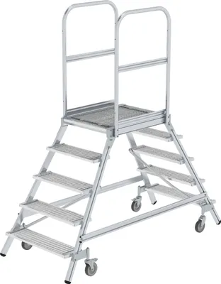Produktbild von MUNK Podestleiter fahrbar Stahl-Gitterrost 2x5 Stufen