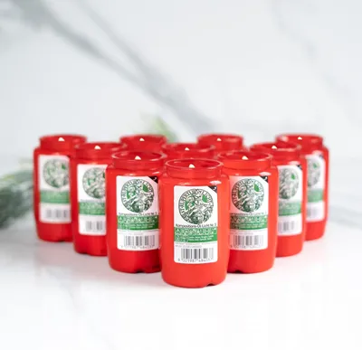 Produktbild von Hofer Grabkerzen, Set mit 10 Stück, St. Rupertus, Grablicht, Kerzenhalter, ca. 55 Stunden Brenndauer, rote Grabkerze, Grabkerzen für Friedhöfe