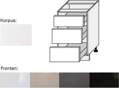 Produktbild von Schubladenunterschrank (EST-D3SE/50) 50cm perlweiß matt Acryl Frontfarbe wählbar