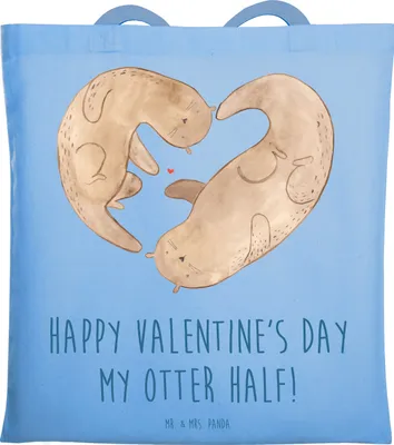Produktbild von Mr. & Mrs. Panda Tote Bag Otter Valentine - Sky Blue - Geschenk, Tasche, Hochzeitstag, Valentinstag, canvas, Freund, Laptoptasche, Baumwolltasche, für Freundin, Frauen