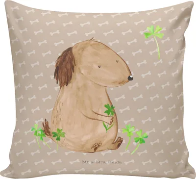 Produktbild von Mr. & Mrs. Panda kissen für sofa Hund Kleeblatt - Hundeglück - Geschenk, 40x40, Dekokissen, Sprüche, Viel Glück, Achtsamkeit, Couchkissen, zier