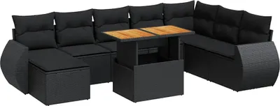 Produktbild von vidaXL 9-tlg. Garten-Sofagarnitur mit Kissen Schwarz Poly Rattan